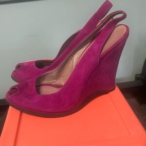 Miu Miu suede sling back peep toe wedge